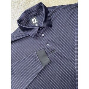 Footjoy FJ Polo Shirt Mens Large Purple Stripe Long Sleeve Stretch Golf Pullover